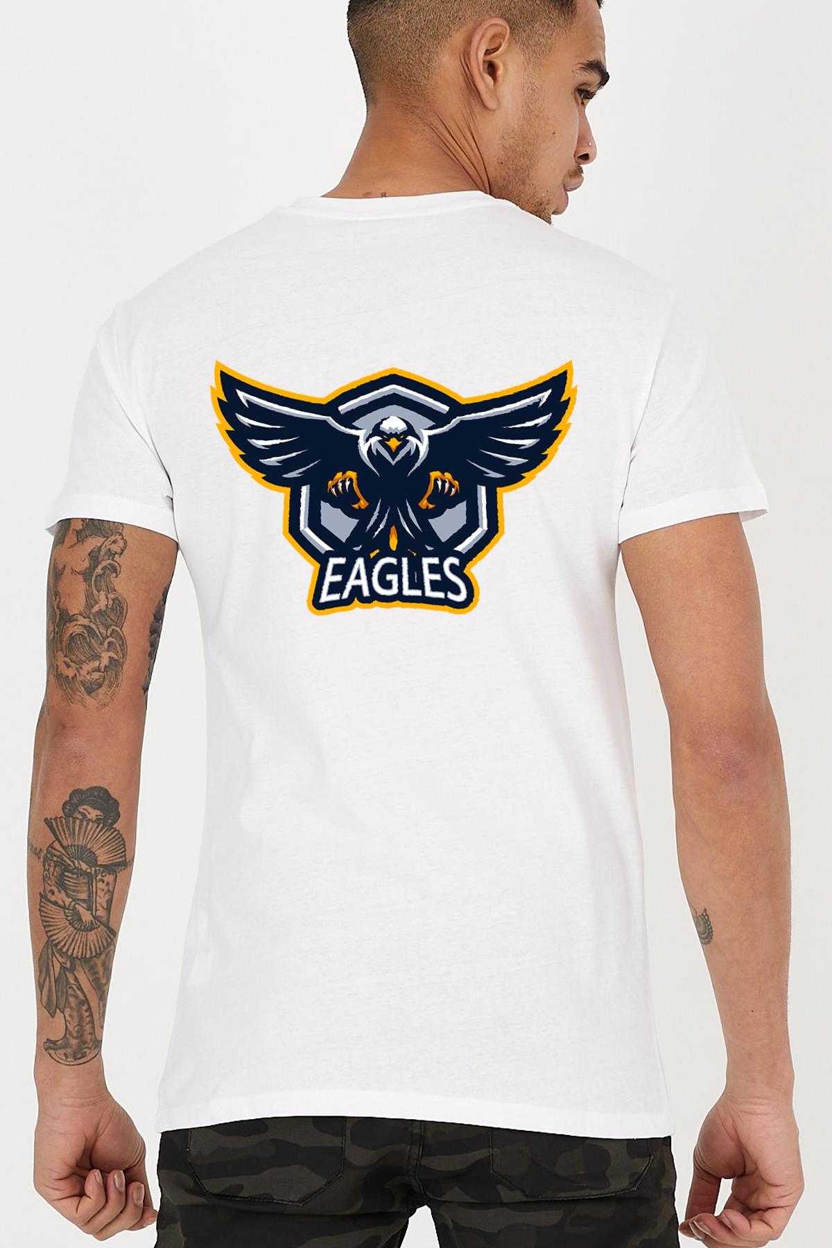 Back Eagle Kartal Printed Crew Neck Men's T -shirt