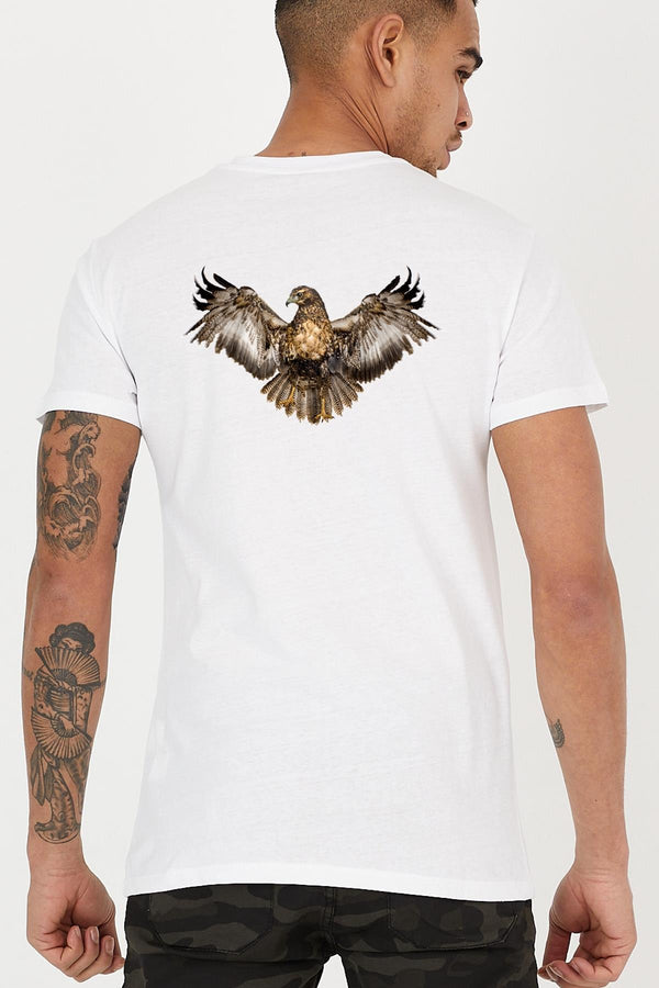 Crew Neck Men's T-Shirt with Eagle Print on the Back