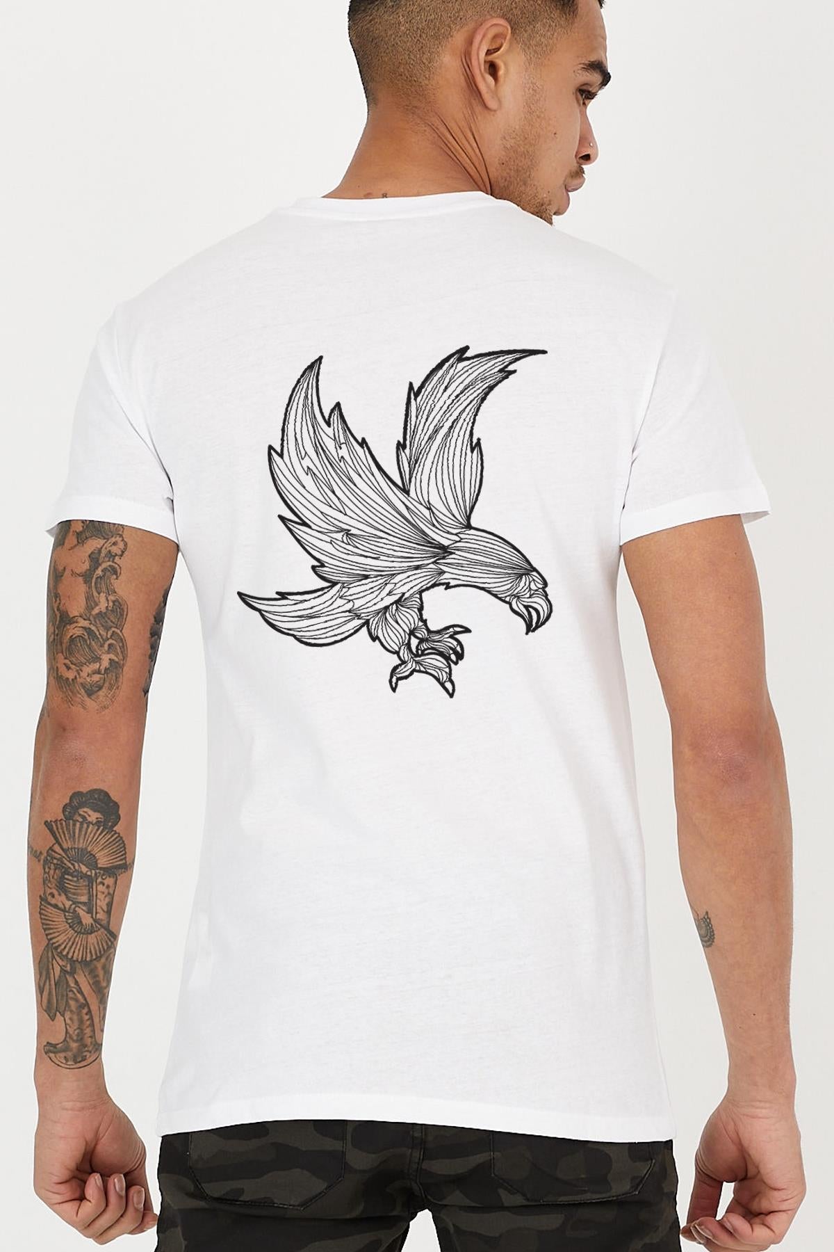 Back Eagle Eagle Mandala Printed Crew Neck Men's T -shirt