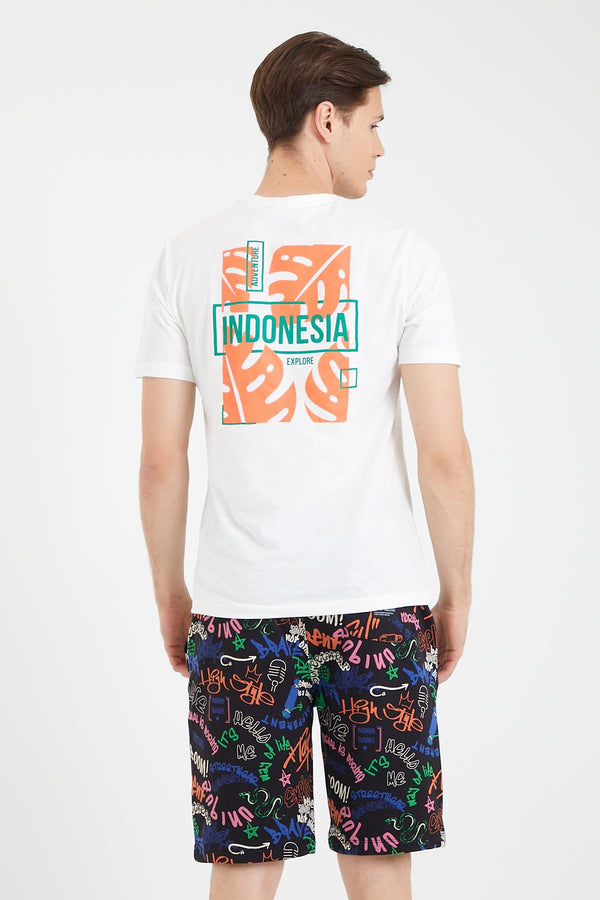 Crew Neck Men's T-Shirt with Indonesia Print on the Back