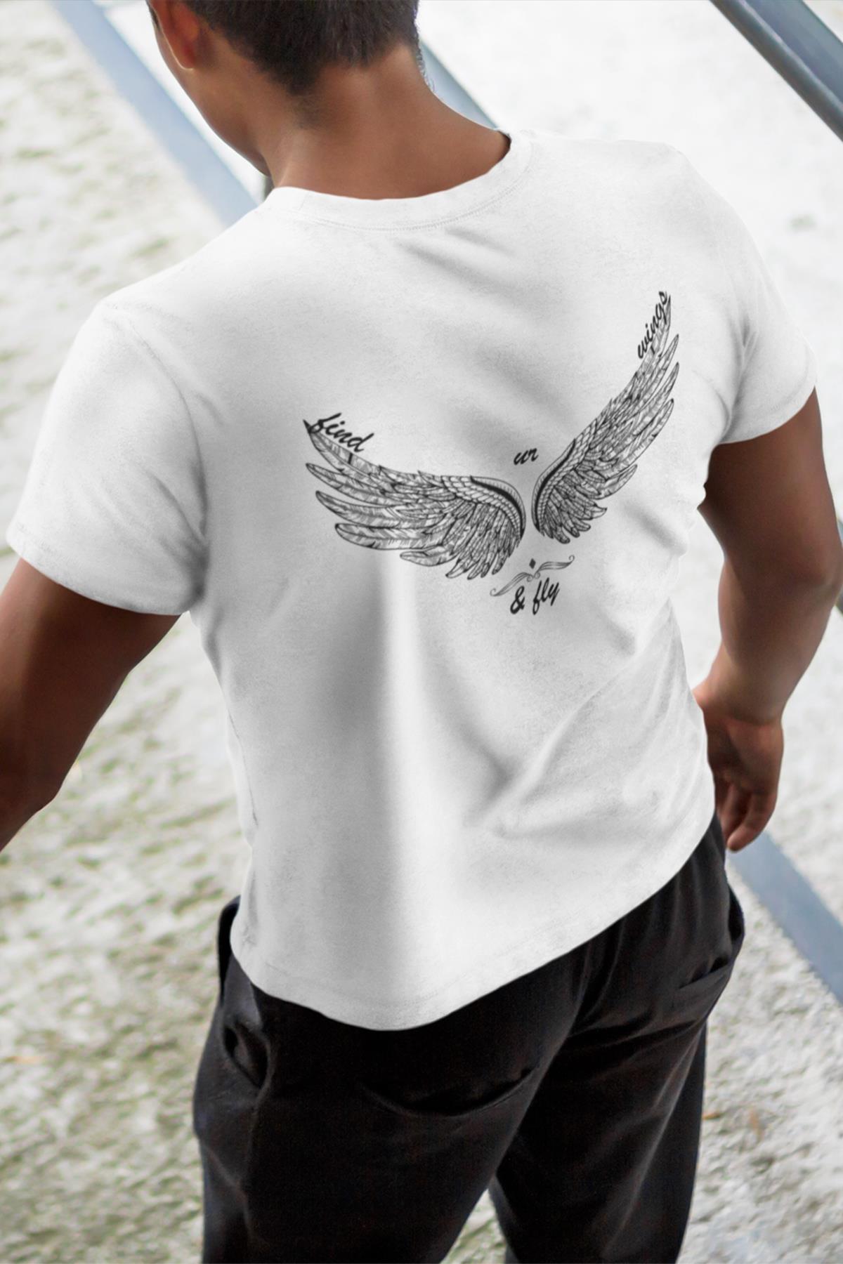Behind the eagle wing printed Crew Neck men's t -shirt