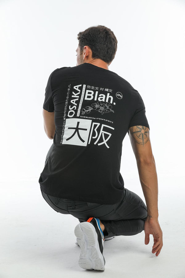 Crew Neck Men's T-Shirt with Osaka Japan Print on the Back