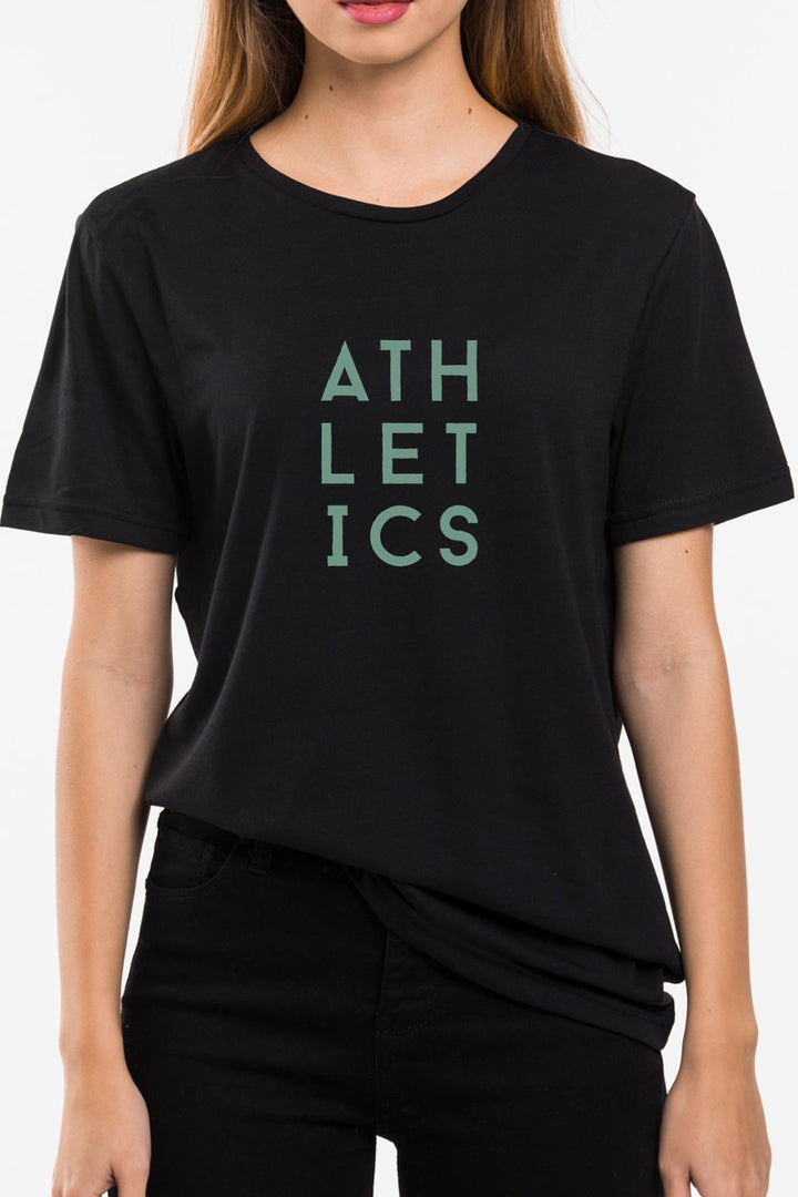 Athletics Baskılı Oversize Bisiklet Yaka Kadın Tişört Blah.