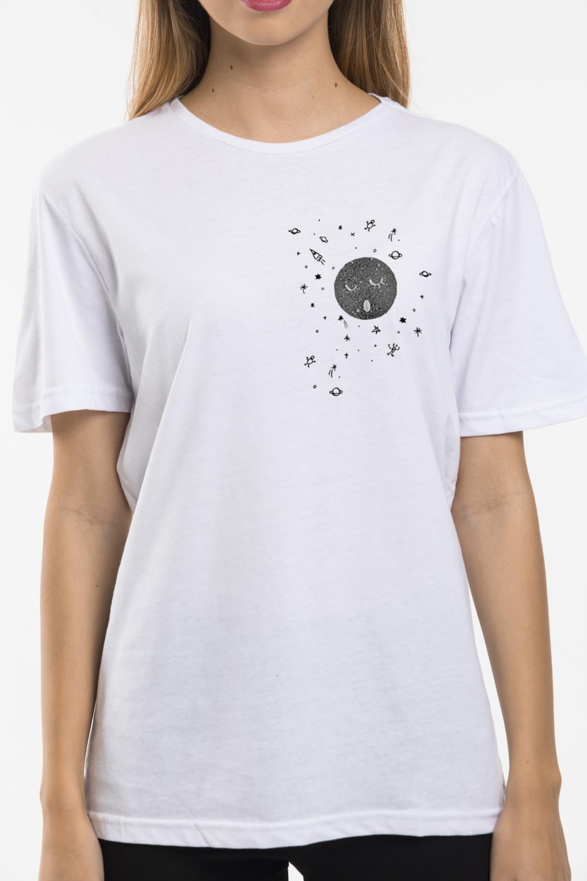Moon Printed Oversize Crew Neck woman T -shirt