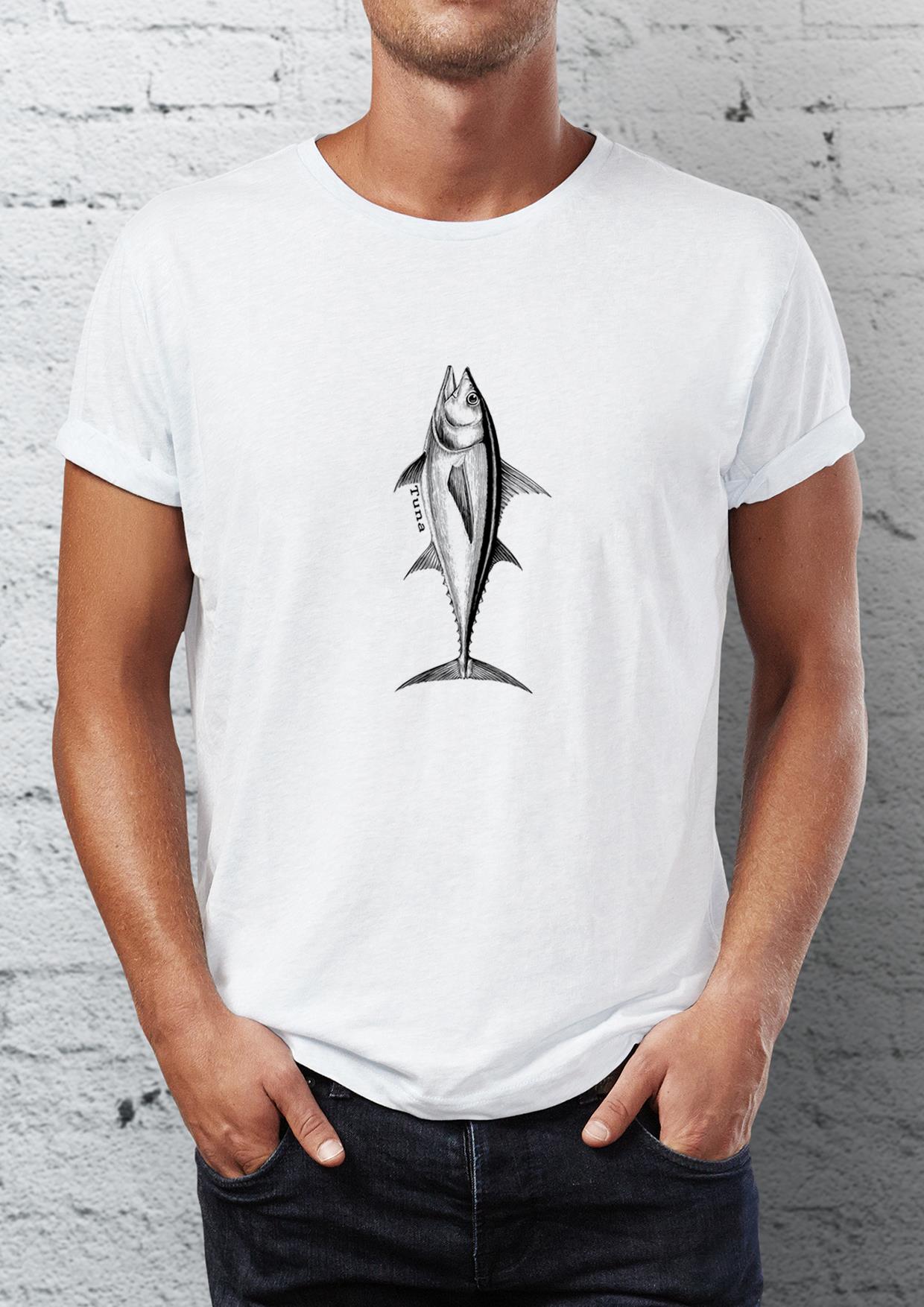 Fish Printed Crew Neck Men's T -shirt