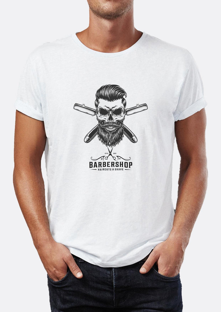 Barber Shop Berber Grafik Baskılı Bisiklet Yaka Erkek Tişört Blah.