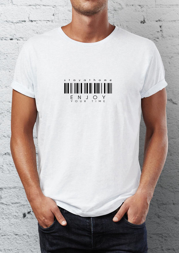 Barcode Graphic Printed Crew Neck Men's T-Shirt