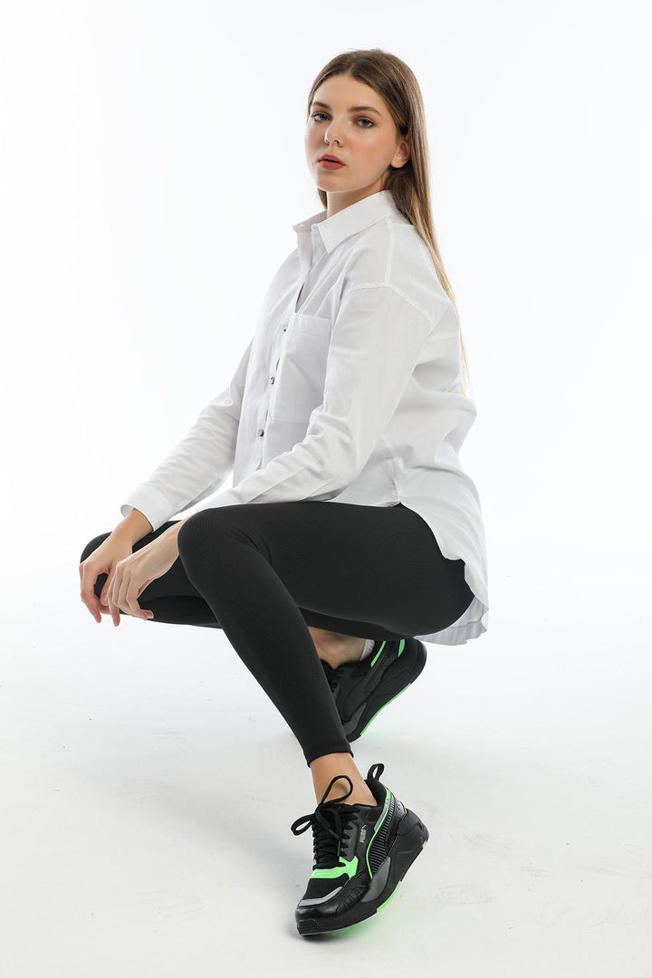 Basic Boyfriend Oversize Tek Cep Oksford Tunik Kadın Gömlek Domoda
