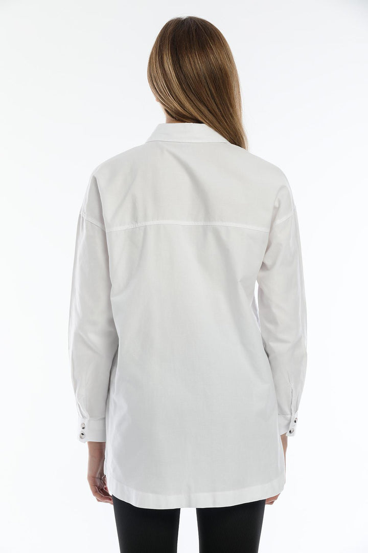 Basic Boyfriend Oversize Tek Cep Oksford Tunik Kadın Gömlek Domoda