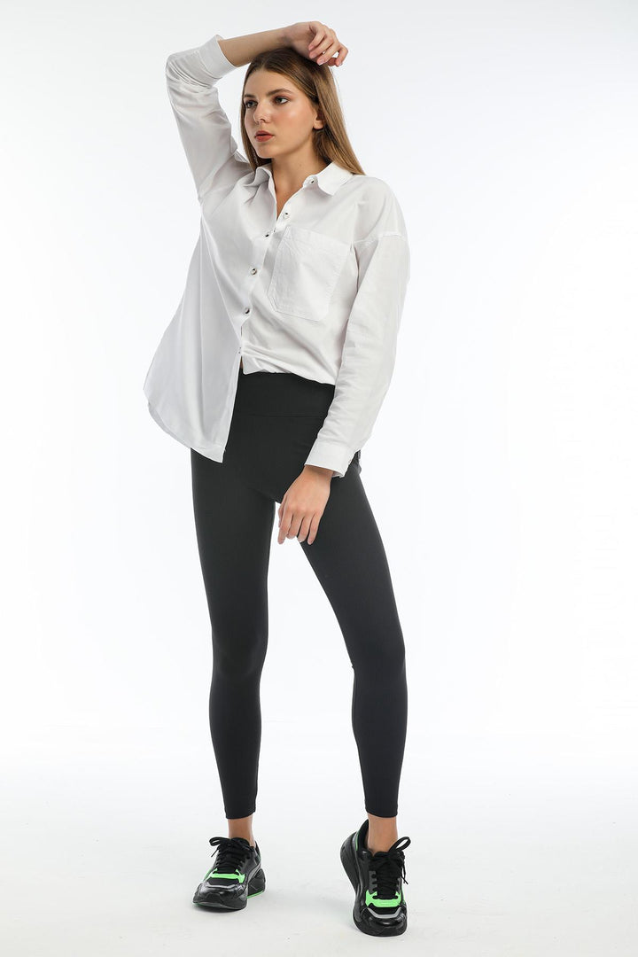 Basic Boyfriend Oversize Tek Cep Oksford Tunik Kadın Gömlek Domoda