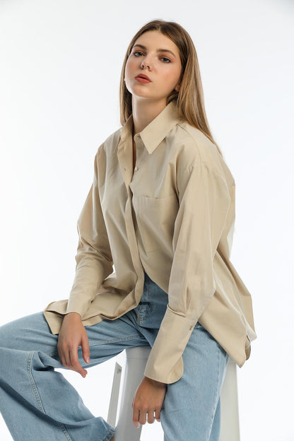 Basic Boyfriend Oversize Single Pocket Tunic Woman Shirt