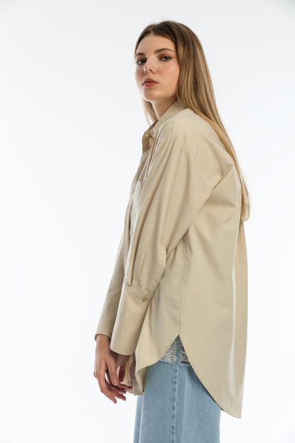 Basic Boyfriend Oversize Single Pocket Tunic Woman Shirt