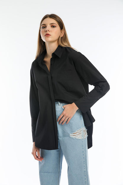 Basic Boyfriend Oversize Single Pocket Tunic Woman Shirt