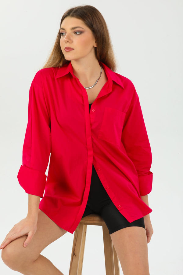 Basic Boyfriend Oversize Tek Cepli Tunik Kadın Gömlek Domoda