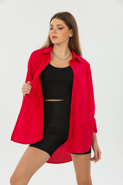 Basic Boyfriend Oversize Single Pocket Tunic Woman Shirt