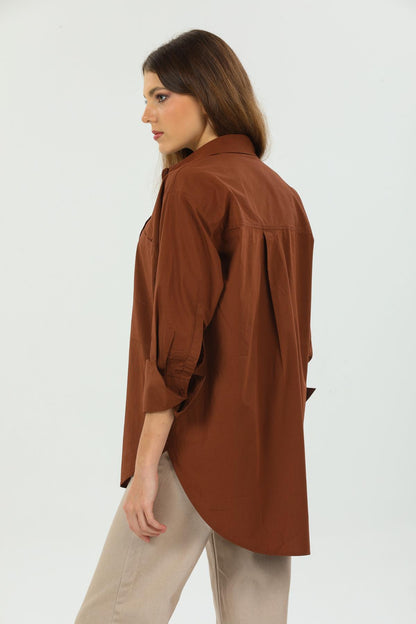Basic Boyfriend Oversize Single Pocket Tunic Woman Shirt
