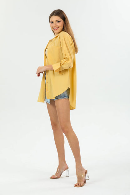 Basic Boyfriend Oversize Single Pocket Tunic Woman Shirt
