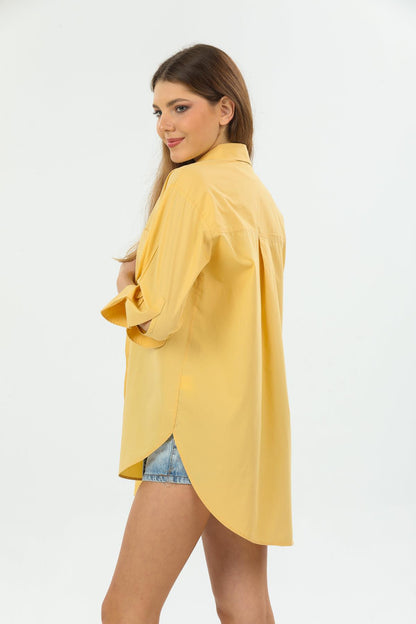 Basic Boyfriend Oversize Single Pocket Tunic Woman Shirt