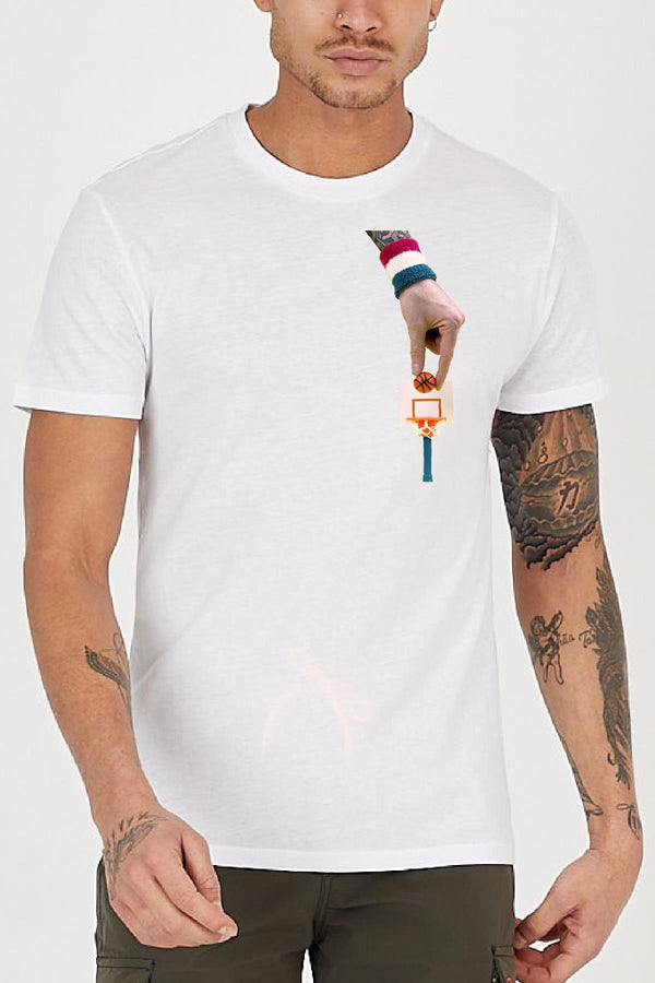 Basketball ball and hoop Printed Crew Neck Men's T-Shirt