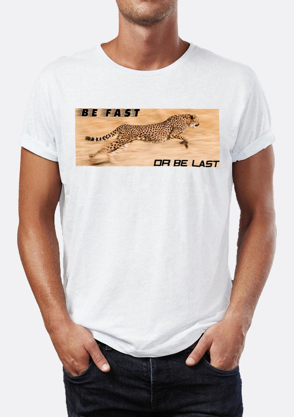 Be Fast or be Last Cheetah Printed Crew Neck Men's T-Shirt