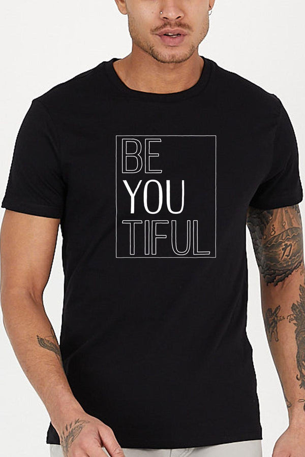 Be You Tiful Baskılı Bisiklet Yaka Erkek Tişört Blah.
