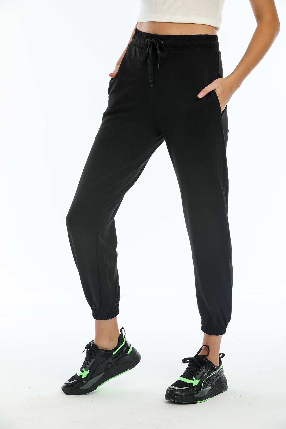 Waist, trotter, jogger steel knitted trousers with pockets female leggings