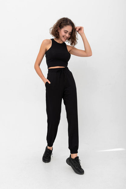 Waist, trotter, jogger steel knitted trousers with pockets female leggings
