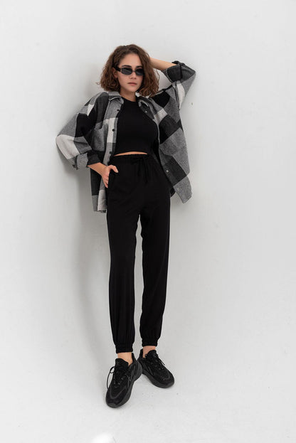 Waist, trotter, jogger steel knitted trousers with pockets female leggings