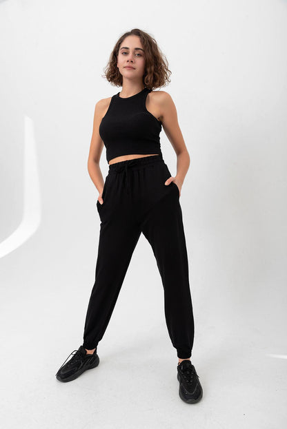 Waist, trotter, jogger steel knitted trousers with pockets female leggings