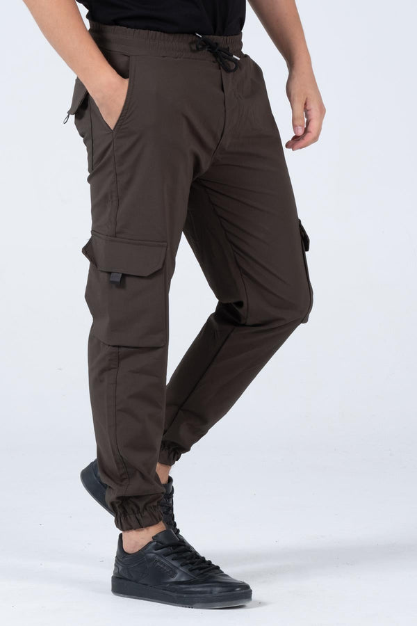 Flexible Laminated Parachute Fabric Men's Cargo Pants with Elastic Waist Cargo Pocket