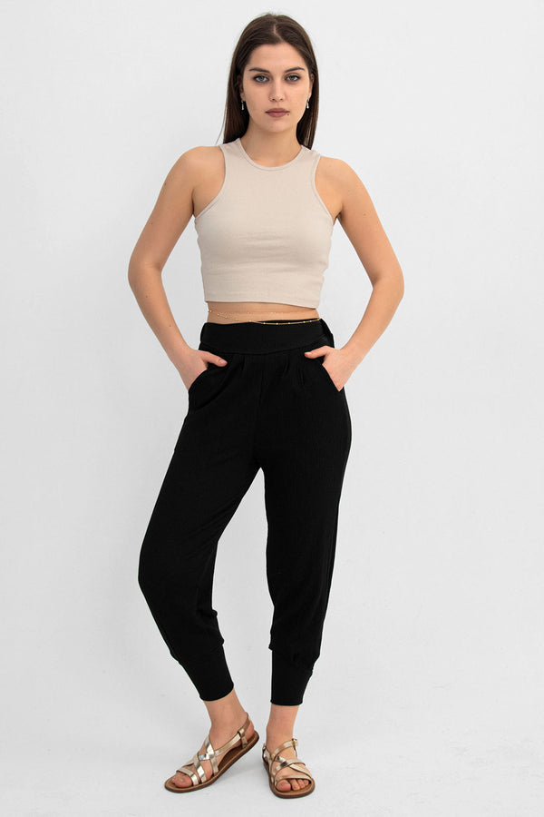 Women's Pleated Harem Pleated Trousers with Elastic Waist and Double Pockets
