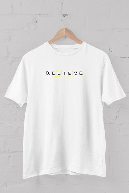 Believe slogan printed Crew Neck men's t -shirt