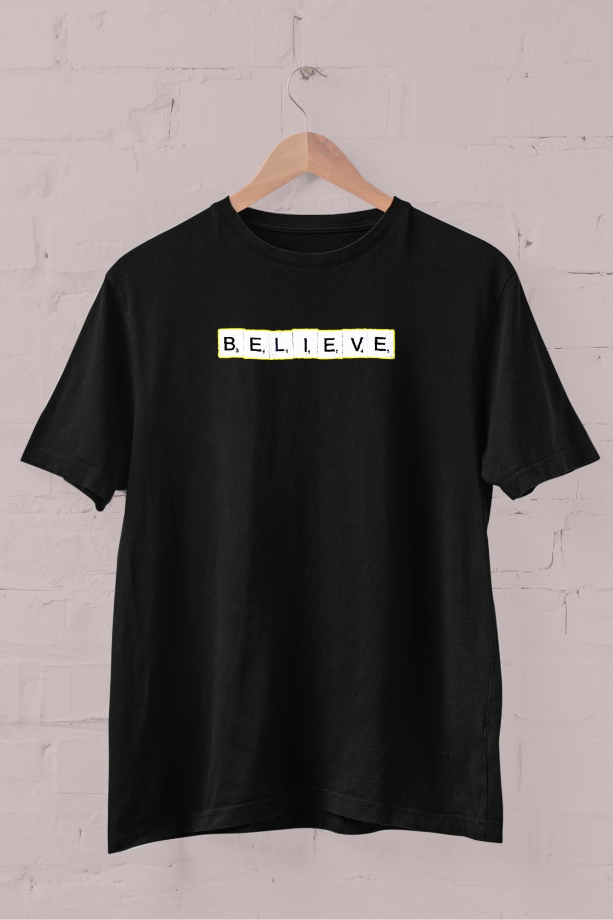 Believe slogan printed Crew Neck men's t -shirt