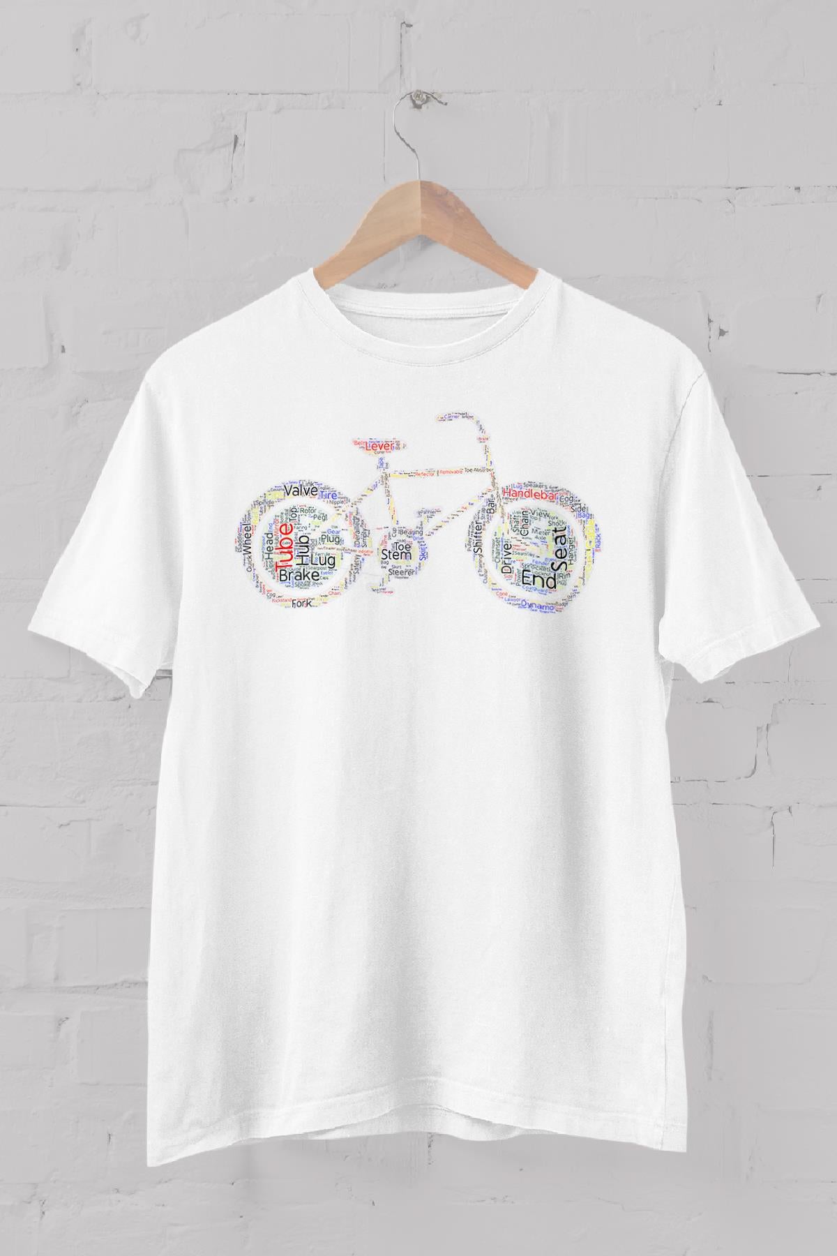 Bicycle tpigraphy printed Crew Neck men's t -shirt