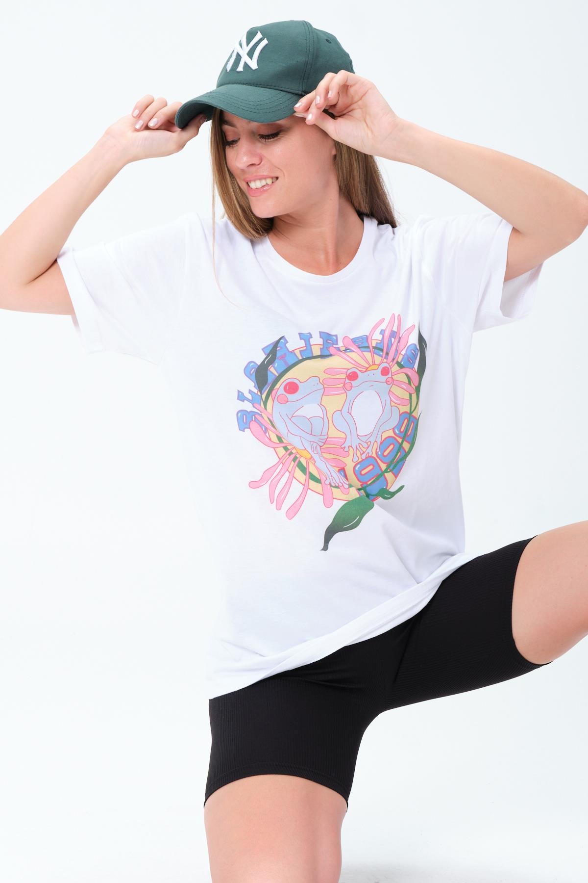 Crew Neck frog printed anthrole overwoman female T -shirt