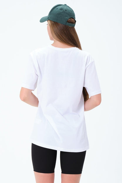 Crew Neck Leaping into Spring Printed White Oversize Female T -shirt