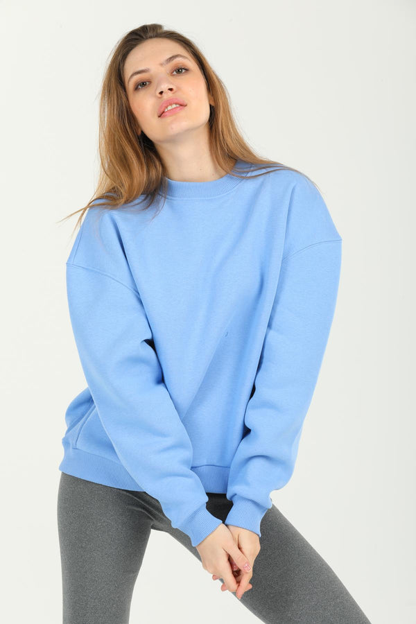 Bisiklet Yaka Oversize Basic Kadın Sweatshirt