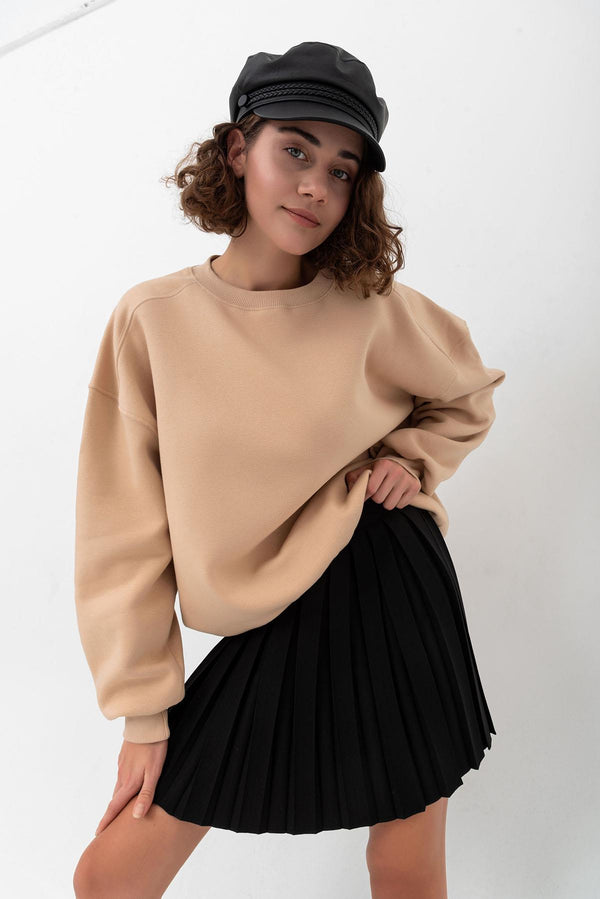 Bisiklet Yaka Oversize Omuz Detaylı Basic Kadın Sweatshirt Domoda