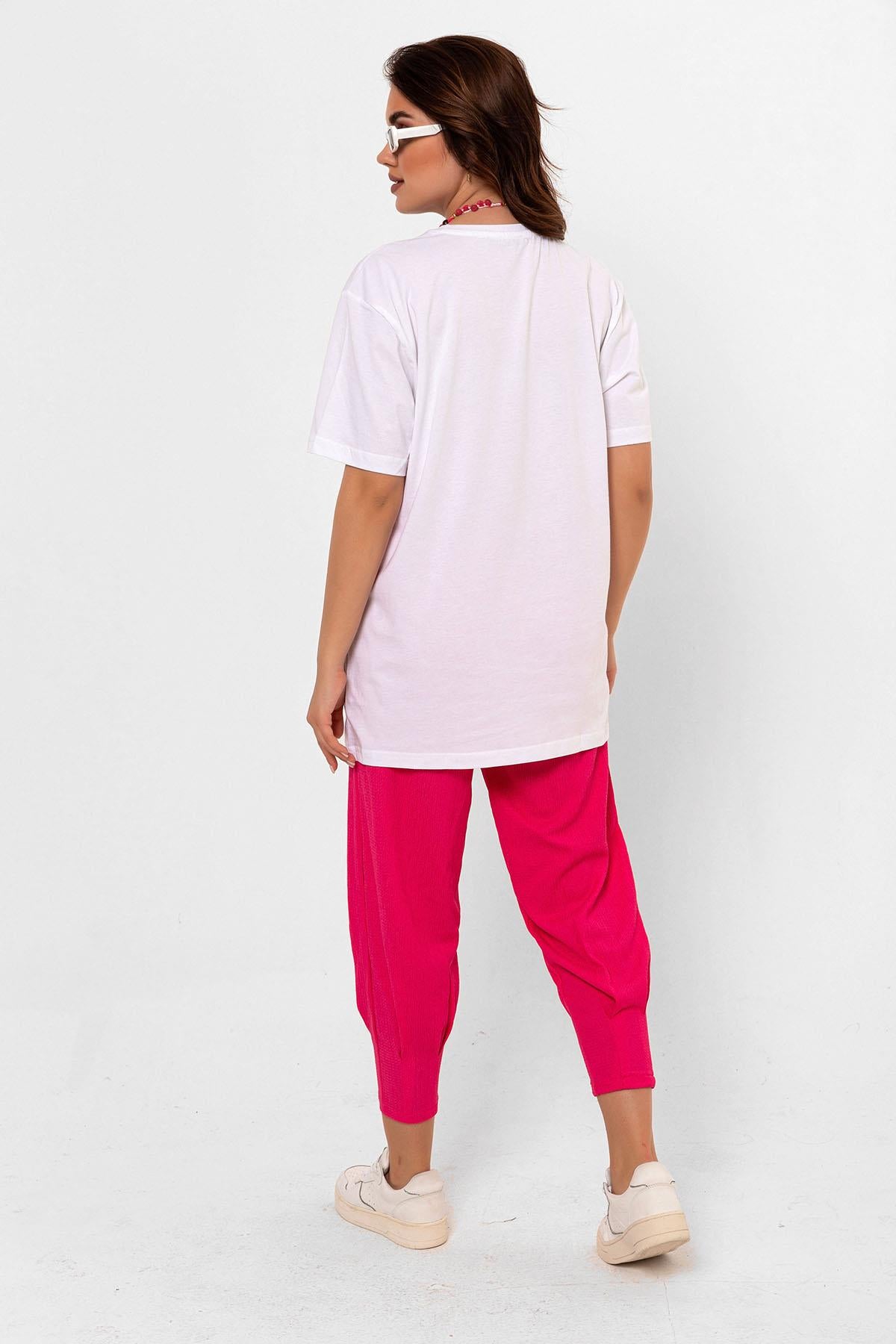 Crew Neck pink amazing art printed white overwoman female T -shirt