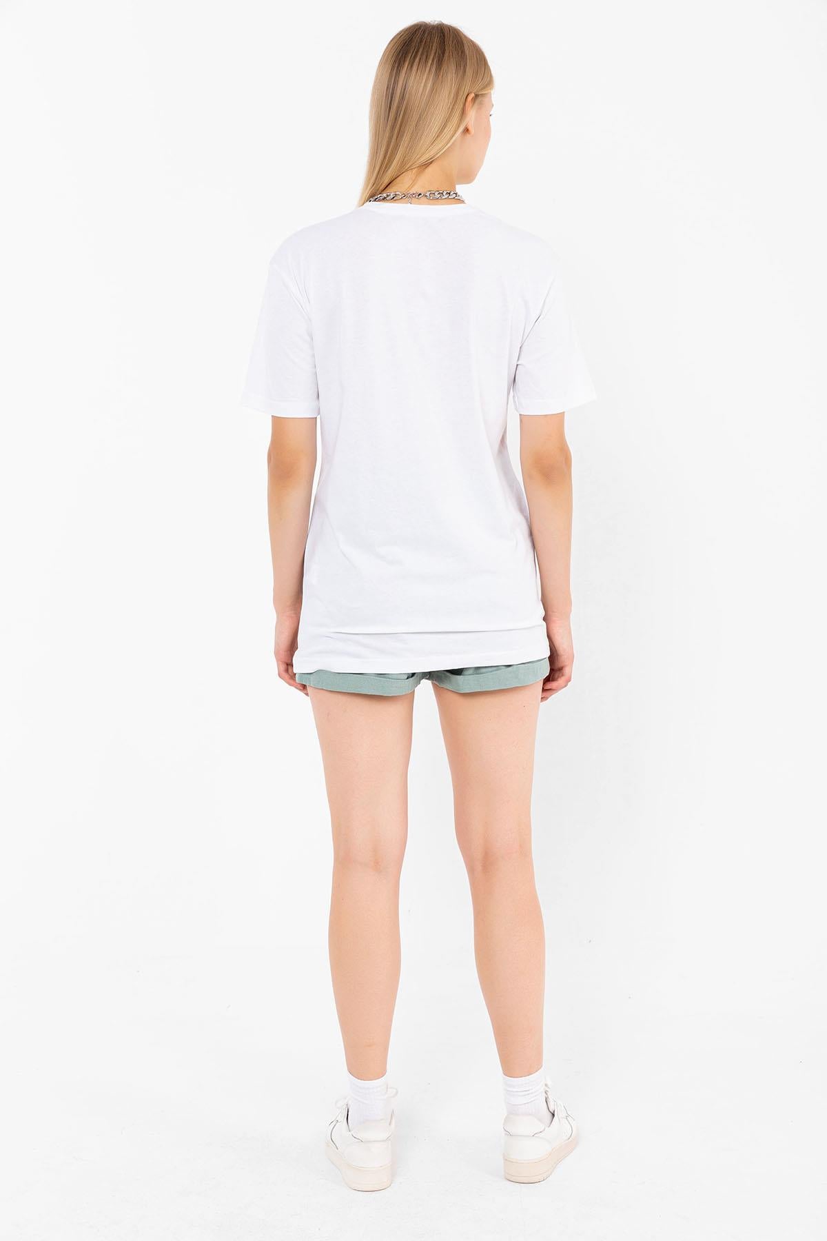 Crew Neck San Diego Printed White Oversize Woman Unisex T -shirt