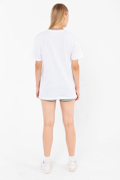 Crew Neck Self Love Ilizyon Printed White Oversize Women T -shirt