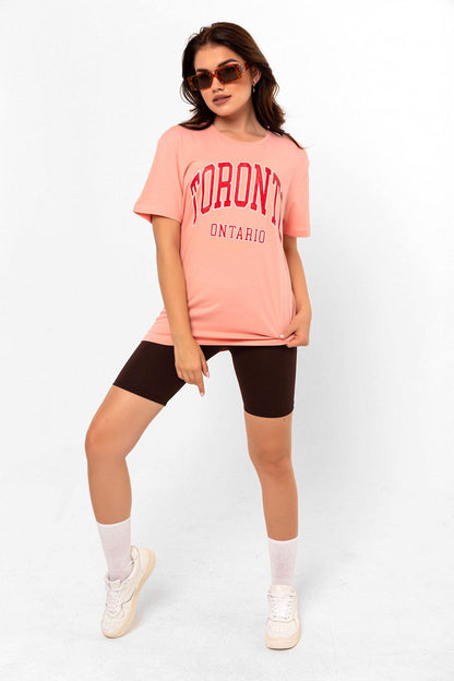 Crew Neck Toronto Printed Salmon Oversize Female T -shirt