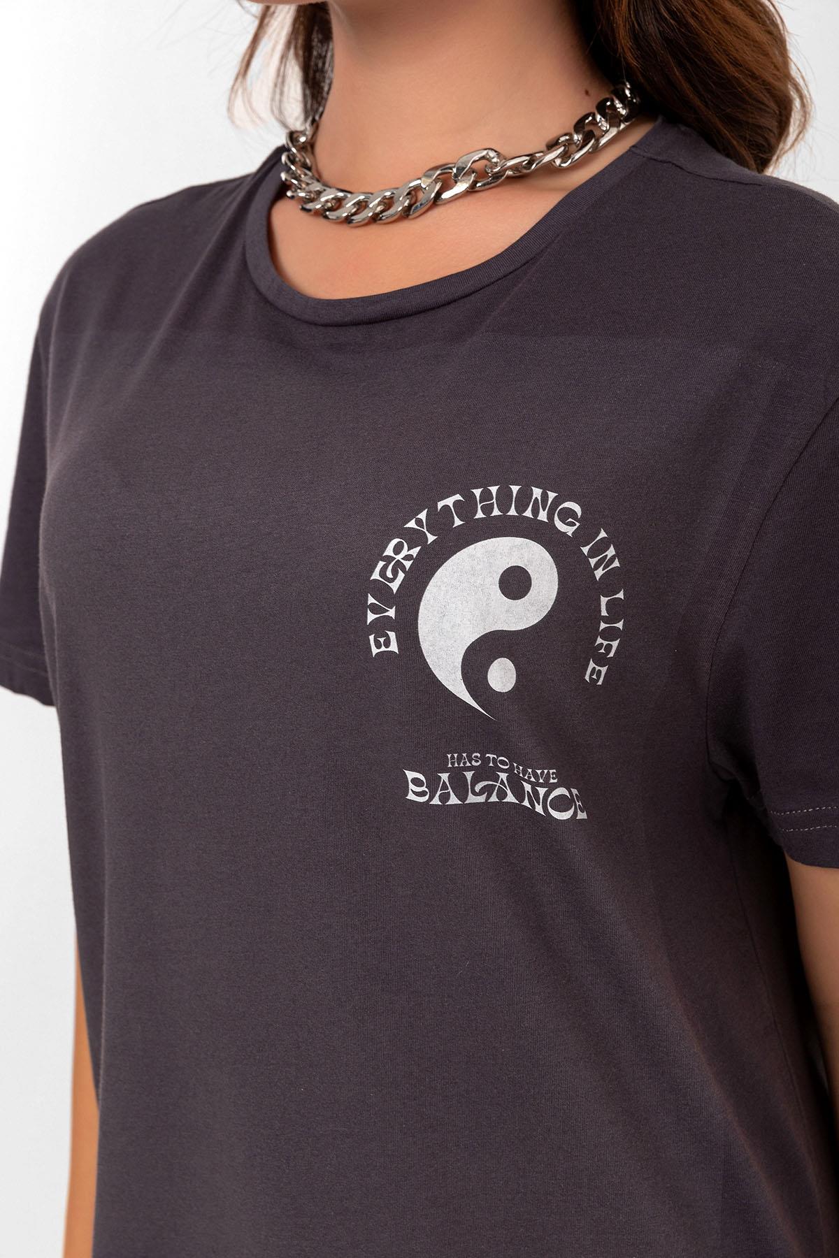 Crew Neck yin yang printed anthracit overwoman female T -shirt