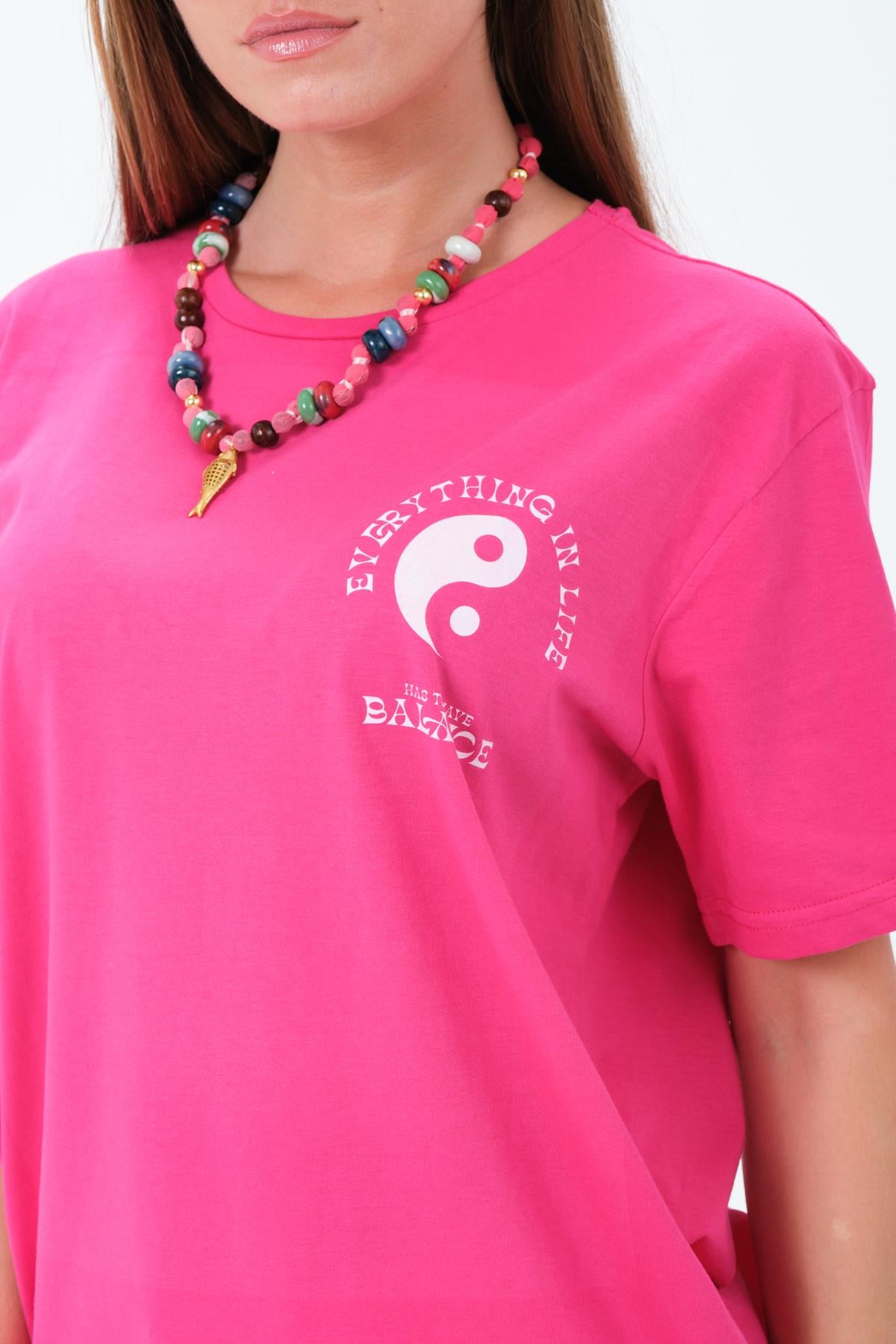 Crew Neck yin yang printed anthracit overwoman female T -shirt