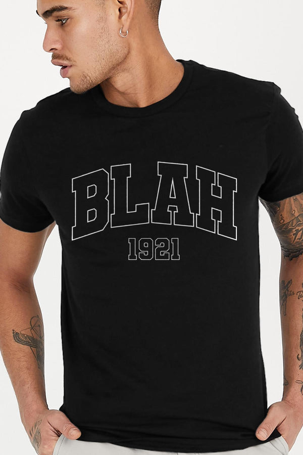 Blah 1921 Baskılı Bisiklet Yaka Rahat Reguler Kalıp Erkek Tişört Blah.