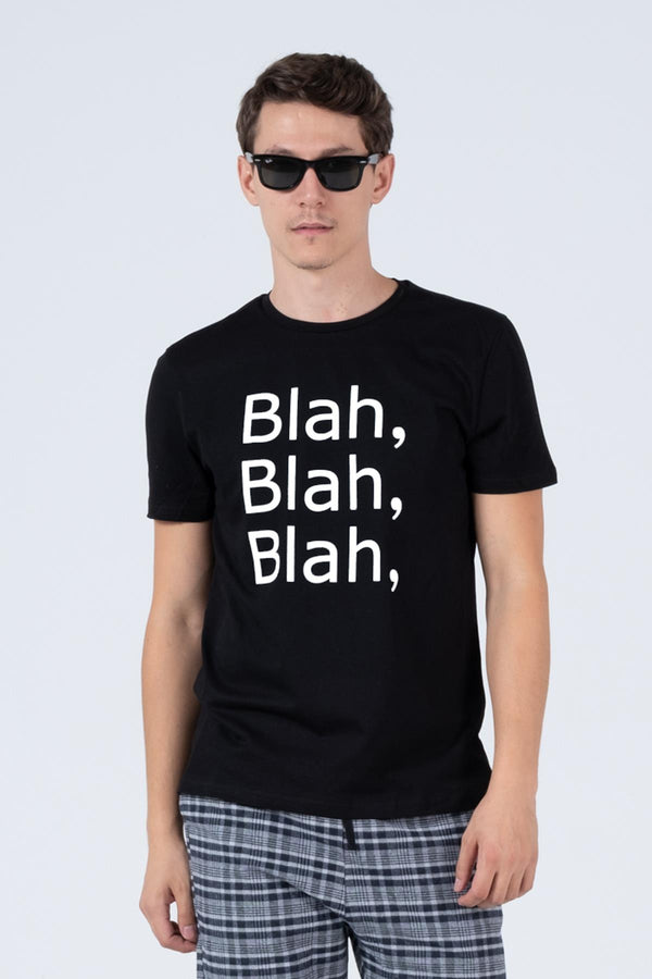 Blah blah blah Baskılı Bisiklet Yaka Rahat Reguler Kalıp Erkek Tişört Blah.