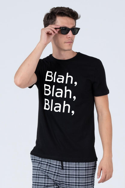 Blah Blah Blah Printed Crew Neck Comfortable Reguller Mold Men's T -shirt