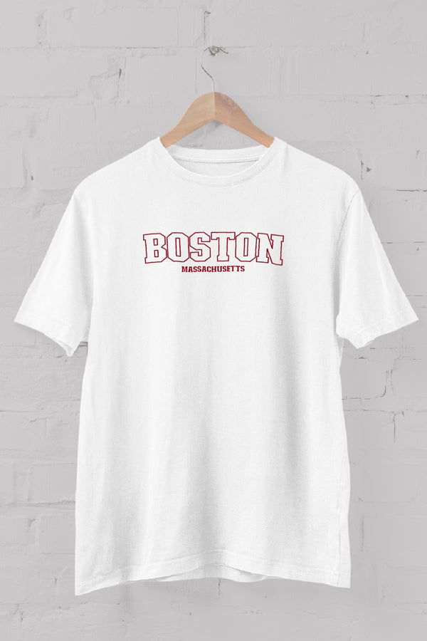 Boston Baskılı Bisiklet Yaka Erkek Tişört Blah.