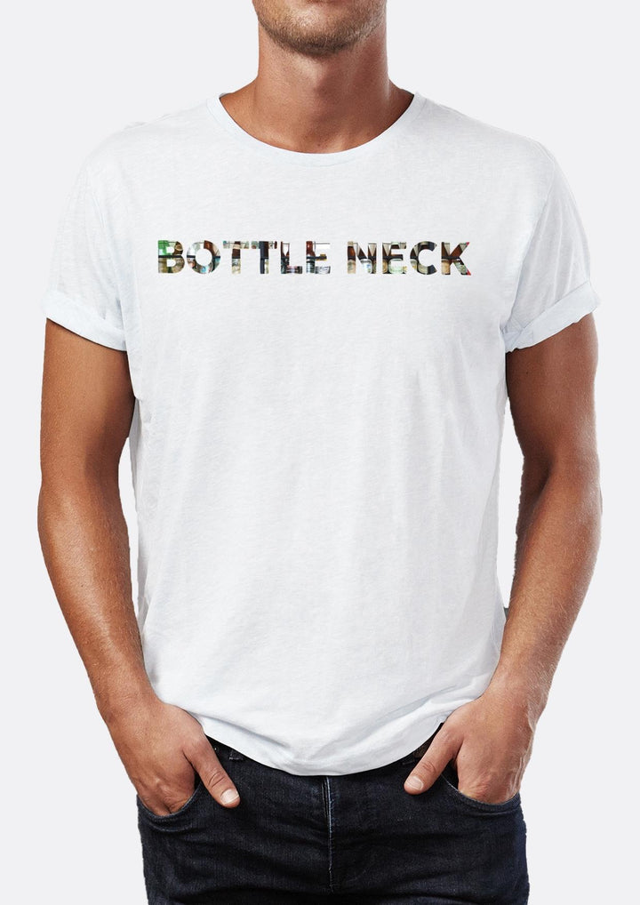 Bottle Neck tipografi Baskılı Bisiklet Yaka Erkek Tişört Blah.