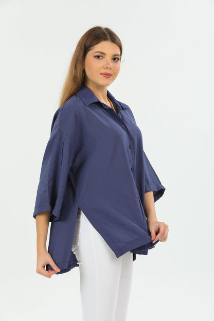 Boyfriend Oversize 3/4 Truvakar Kol Yırtmaçlı Tunik Modal Kadın Gömlek